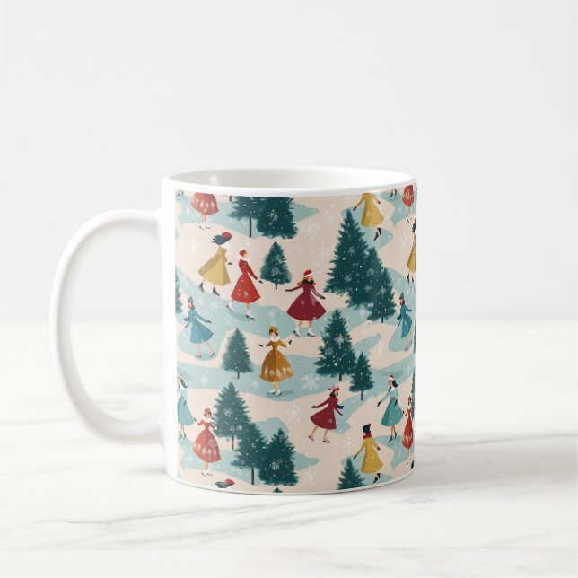 Cute Retro Girls Ice-Skating Coffee Mug (Left)