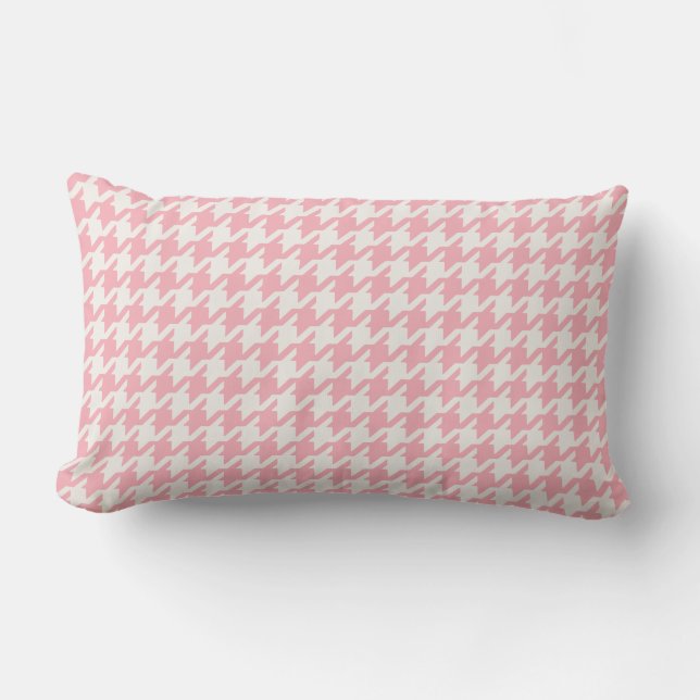 Cute retro girly pastel pink houndstooth pattern lumbar pillow (Front)
