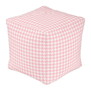 Cute retro girly pastel pink houndstooth pattern pouf