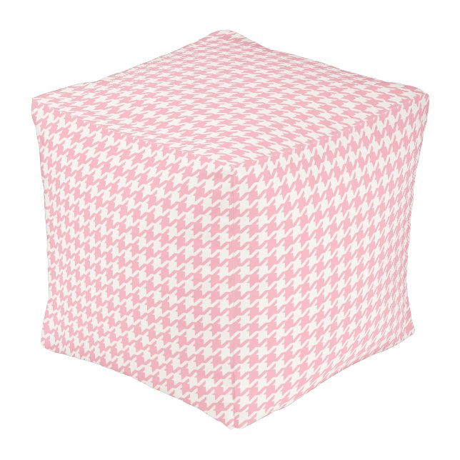 Cute retro girly pastel pink houndstooth pattern pouf (Angled Front)