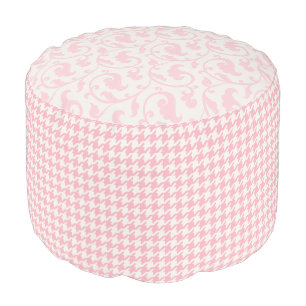 Cute retro girly pastel pink houndstooth pattern pouf