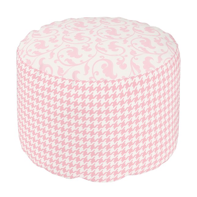 Cute retro girly pastel pink houndstooth pattern pouf (Angled Front)