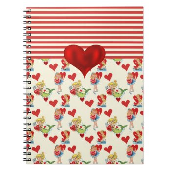 Cute Retro Girly Valentine Red Heart Notebook by MagnoliaVintage at Zazzle