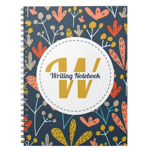 Cute Retro Gold Floral Monogram  Notebook