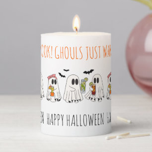 Cute Retro Gost Funny Quote Spooky Happy Halloween Pillar Candle