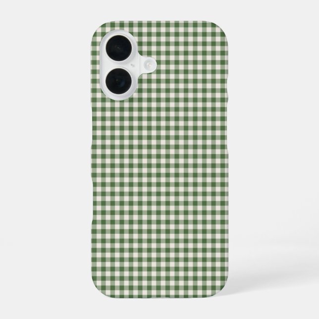 Cute Retro Green Gingham Plaid Pattern Iphone Case (Back)