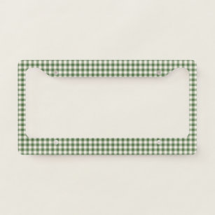 Cute Retro Green Gingham Plaid Pattern License Plate Frame