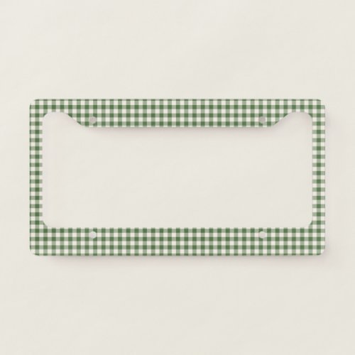 Cute Retro Green Gingham Plaid Pattern License Plate Frame