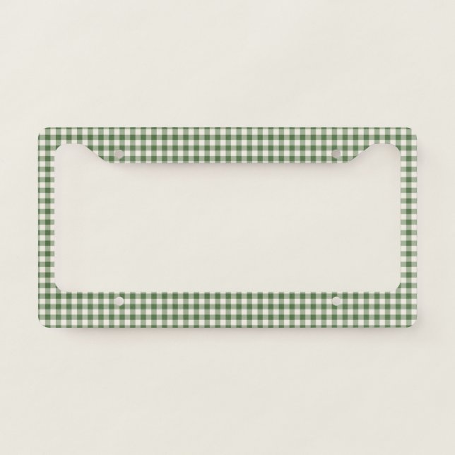 Cute Retro Green Gingham Plaid Pattern License Plate Frame (Front)