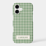 Cute Retro Green Gingham Plaid Personalized Name iPhone 17 Case<br><div class="desc">This timeless green gingham phone case brings a cozy, cottage-chic touch to everyday style. The clean checkered pattern feels both modern and nostalgic, perfect for anyone who loves simple, tailored design with personality. Personalize the name for a thoughtful gift or a custom everyday accessory. Ideal for minimalists, preppy trend lovers,...</div>