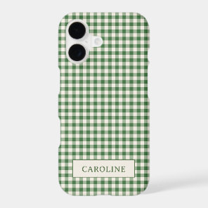 Cute Retro Green Gingham Plaid Personalized Name iPhone 17 Case