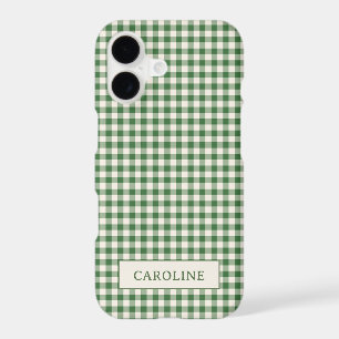 Cute Retro Green Gingham Plaid Personalized Name iPhone 17 Case