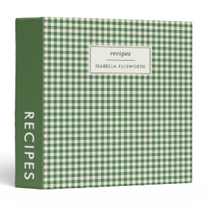 Cute Retro Green Gingham Plaid Personalized Recipe 3 Ring Binder