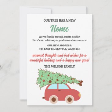 Cute Retro Groovy Christmas Tree Car We've Moved  Holiday Card