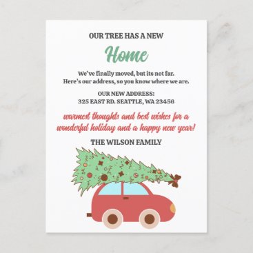 Cute Retro Groovy Christmas Tree Car We've Moved  Holiday Postcard
