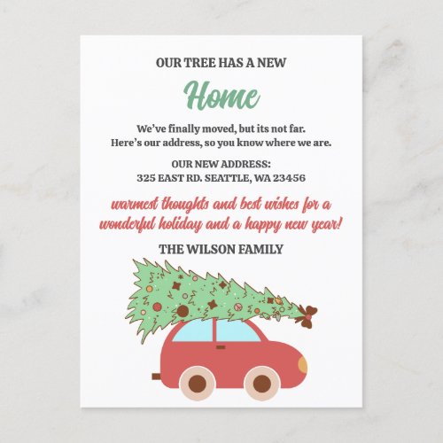 Cute Retro Groovy Christmas Tree Car Weve Moved  Holiday Postcard