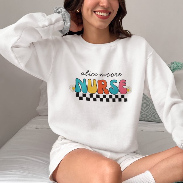 Cute Retro Groovy Colorful Nurse Sweatshirt (Creator Uploaded)