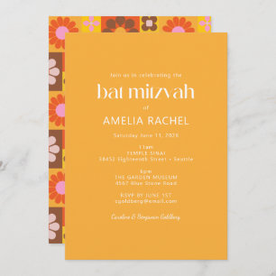 Cute Retro Groovy Geometric Yellow Bat Mitzvah Invitation