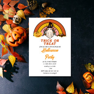 cute retro groovy halloween gost invitation