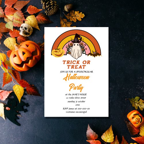 cute retro groovy halloween gost  invitation