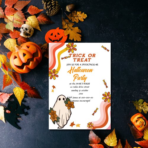 cute retro groovy halloween gost  invitation