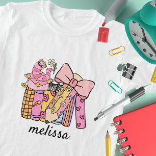 Cute Retro Groovy Pink Pencil Book Coquette  T-Shirt