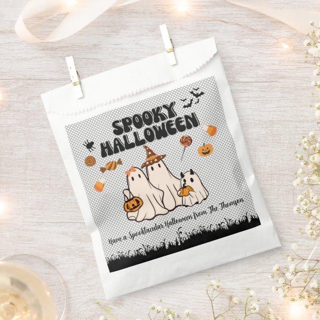 Cute Retro Groovy Spooky Ghost Favor Bag (Clipped)