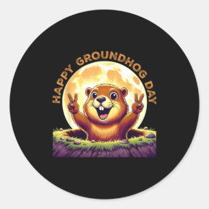 Cute Retro Groundhog Day 2025 Funny Animal Holiday Classic Round Sticker