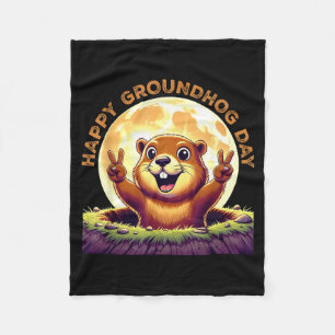 Cute Retro Groundhog Day 2025 Funny Animal Holiday Fleece Blanket