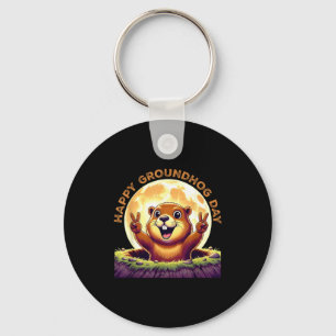 Cute Retro Groundhog Day 2025 Funny Animal Holiday Keychain