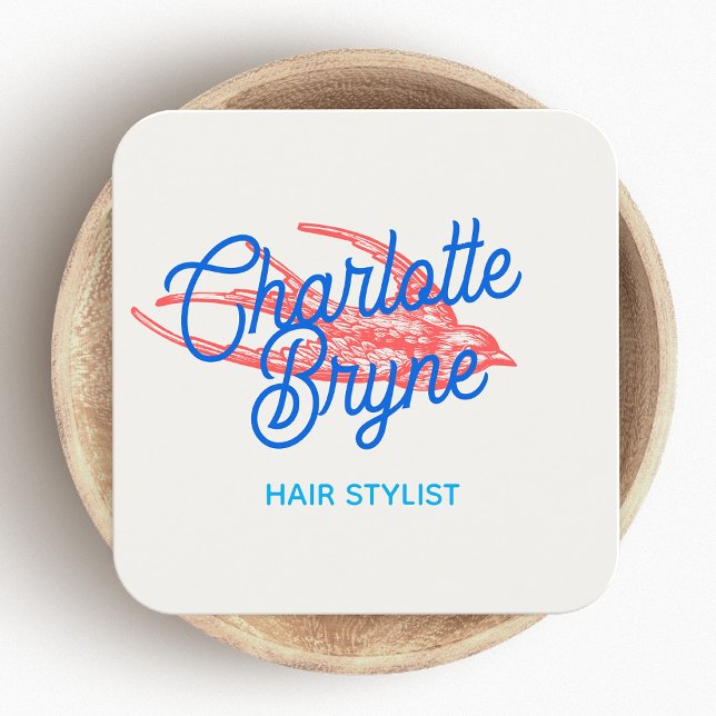 Cute Retro  Hair Stylist Swallow Square Business Card (Creator Uploaded)