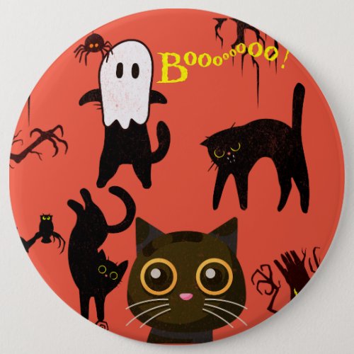 Cute retro Halloween and black cat button