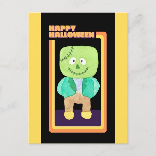 Cute Retro Halloween Frankenstein Monster Postcard