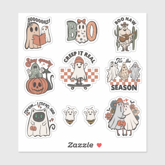 Cute Retro Halloween Ghost Sticker Pack (Sheet)