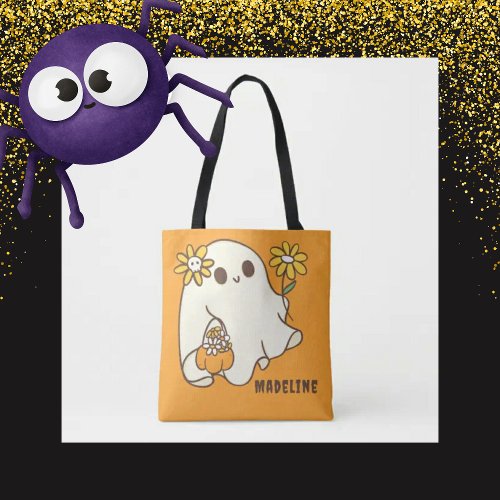 Cute Retro Halloween Ghost Tote Bag