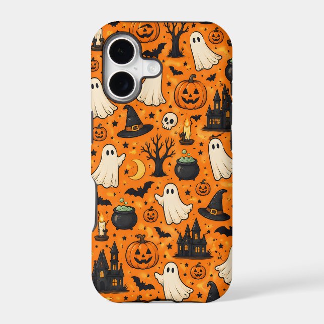 Cute Retro Halloween Ghosts & Pumpkins iPhone Case (Back)