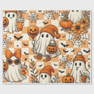 Cute Retro Halloween Ghosts Wrapping Paper
