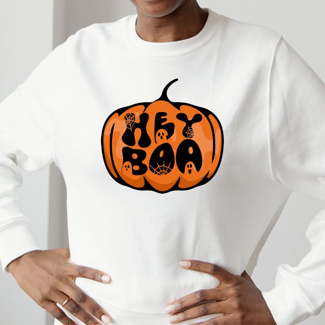 Cute Retro Halloween Hey Boo Pumpkin Ghost Sweatshirt (Creator Uploaded)