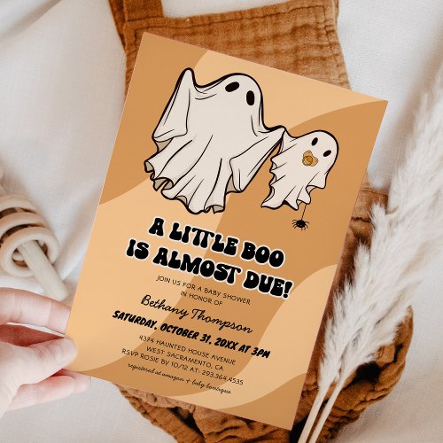 Cute Retro Halloween Little Boo Baby Shower Invitation