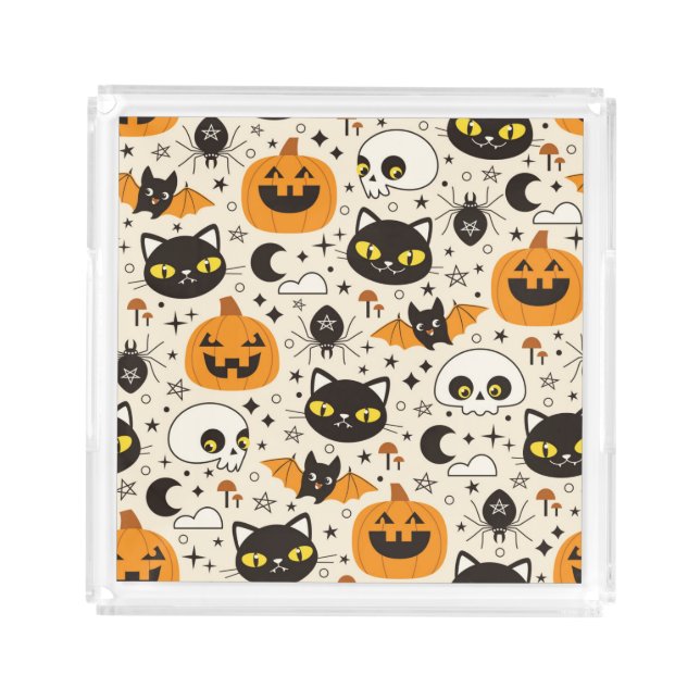 Cute Retro Halloween Pattern Acrylic Tray (Front)