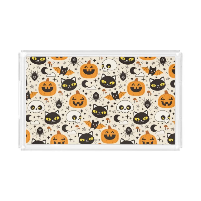 Cute Retro Halloween Pattern Acrylic Tray (Front)