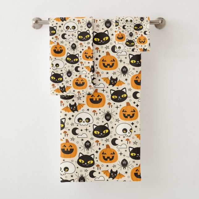 Cute Retro Halloween Pattern Bath Towel Set (Insitu)