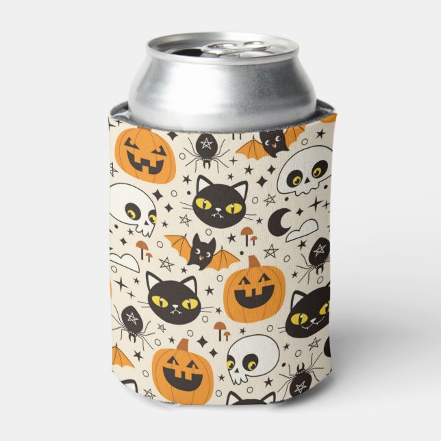 Cute Retro Halloween Pattern Can Cooler (Can Front)
