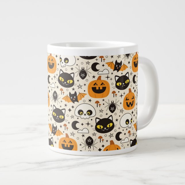 Cute Retro Halloween Pattern Giant Coffee Mug (Front Right)