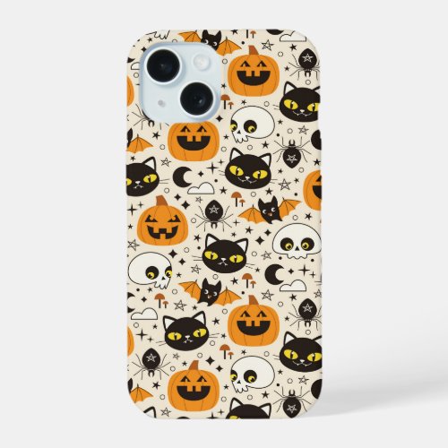 Cute Retro Halloween Pattern iPhone 15 Case