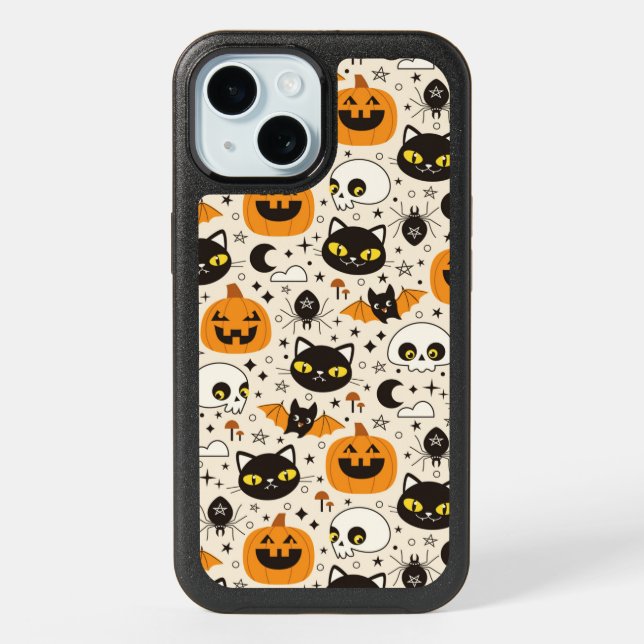 Cute Retro Halloween Pattern iPhone 15 Case (Back)