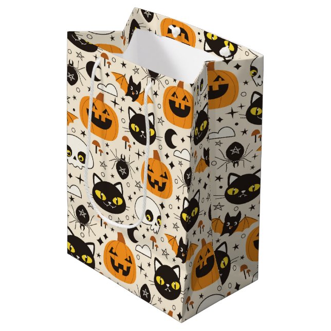 Cute Retro Halloween Pattern Medium Gift Bag (Front Angled)