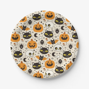 Cute Retro Halloween Pattern Paper Plates