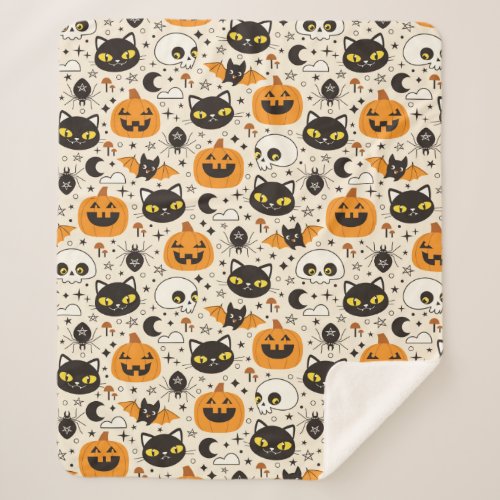 Cute Retro Halloween Pattern Sherpa Blanket