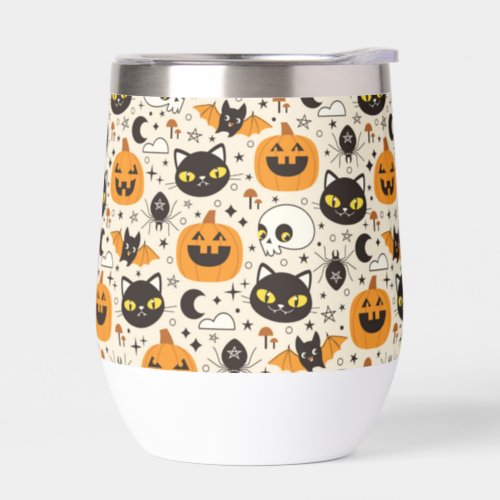 Cute Retro Halloween Pattern Thermal Wine Tumbler